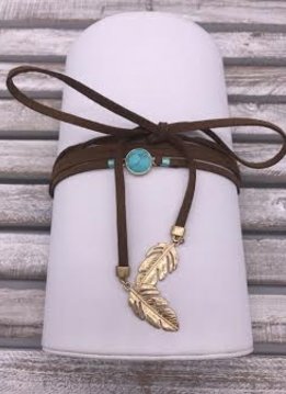 Brown Leather Choker with Turquoise