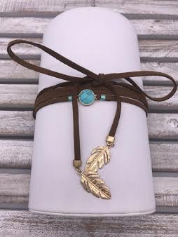 Brown Leather Choker with Turquoise