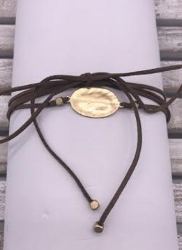 Brown Leather Choker Gold Oval