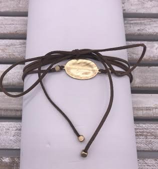Brown Leather Choker Gold Oval