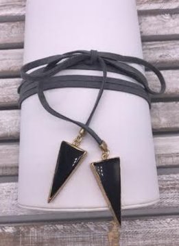 Gray Leather Choker with Black Triangles