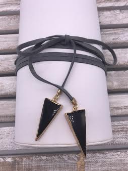 Gray Leather Choker with Black Triangles