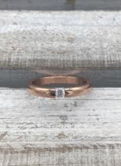 Stainless Steel Rose Gold Ring with Clear Stone