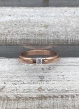 Stainless Steel Rose Gold Ring with Clear Stone