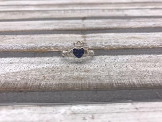 Sterling Silver Claddagh Ring with Blue Pave Cubic Zirconia