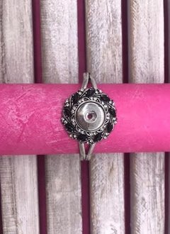 Silver Snap Cuff Bracelet with Black Rhinestones
