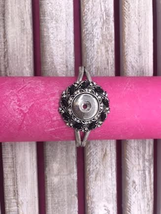 Silver Snap Cuff Bracelet with Black Rhinestones