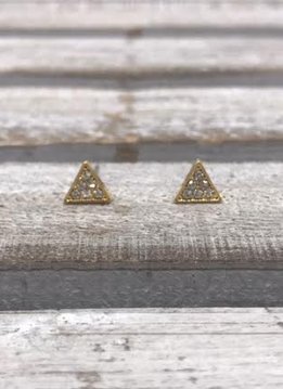 Stainless Steel Cubic Zirconia Gold Pave Triangle Earrings