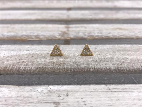 Stainless Steel Cubic Zirconia Gold Pave Triangle Earrings
