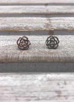 Stainless Steel Silver Rose Blossom Earrings
