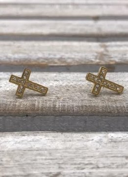 Stainless Steel Gold Cross Earrings with Cubic Zirconia