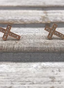 Stainless Steel Rose Gold Cross Earrings with Cubic Zirconia