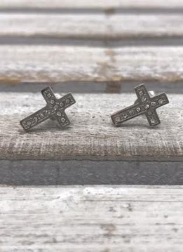 Stainless Steel Silver Cross Earrings with Cubic Zirconia