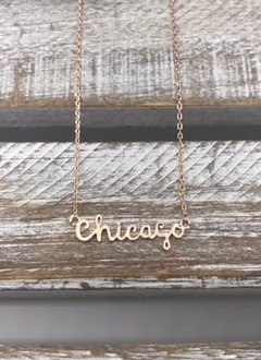 Rose Gold Chicago Script Necklace