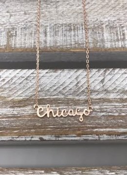 Rose Gold Chicago Script Necklace
