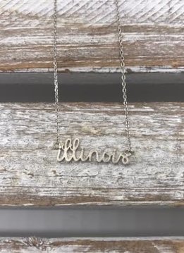 Silver Illinois State Script Necklace