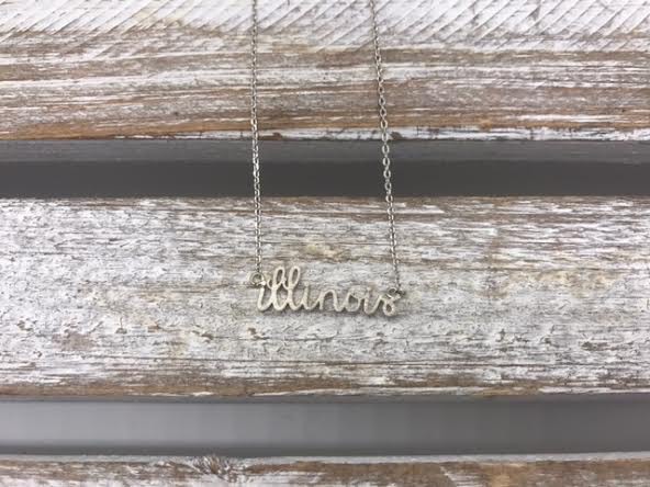 Silver Illinois State Script Necklace