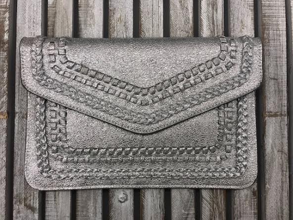 Silver Embroidered Purse Clutch