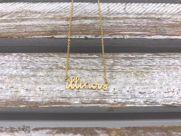 Gold Illinois Script Necklace