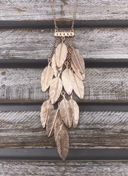 Rose Gold Dangling Leaf Charm Pendant Necklace