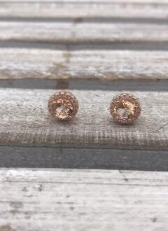 Sterling Silver Rose Gold Round Halo Morganite Stud Earrings