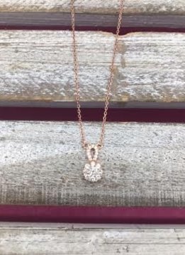 Sterling Silver Rose Gold Necklace with Drop Cubic Zirconia Pendant