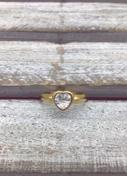 Stainless Steel Gold Bezel Heart Ring