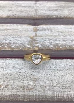 Stainless Steel Gold Bezel Heart Ring