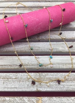 Fringe Turquoise and Garnet Beads Long Layered Necklace