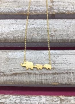 Gold Mini Elephant Family Necklace