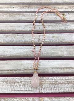 Semi Precious Pink Pendant on a Beaded Crochet Chain