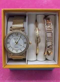 Gold Roman Numeral Dial Watch And Bracelet Set