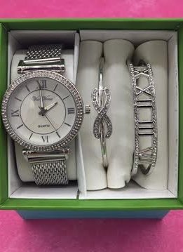Silver Roman Numeral Dial Watch And Bracelet Set