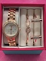 Crystal Bezel Accent Rose Gold Watch and Bracelet Set