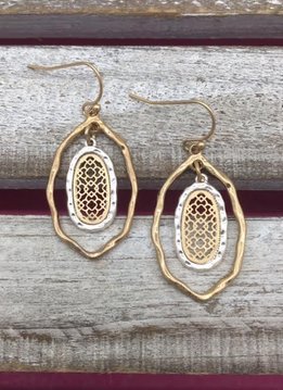 Gold and Silver Oval Layered Earrings