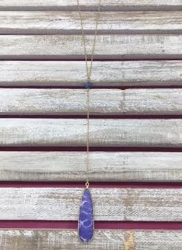 Long Gold Necklace with Semi-Precious Blue Stone Pendant