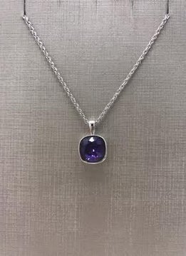 Forever Crystals Silver Bezeled Cushion Cut Amethyst Pendant