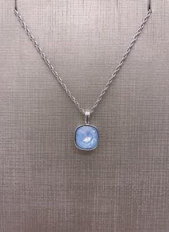 Forever Crystals Silver Bezeled Cushion Cut Air Blue Opal Pendant