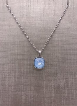 Forever Crystals Silver Bezeled Cushion Cut Air Blue Opal Pendant