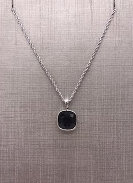 Forever Crystals Silver Bezeled Cushion Cut Jet Black Pendant
