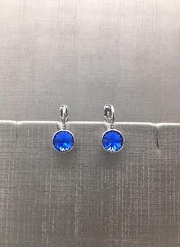 Forever Crystals Silver Petite Huggie Blue Sapphire Earrings
