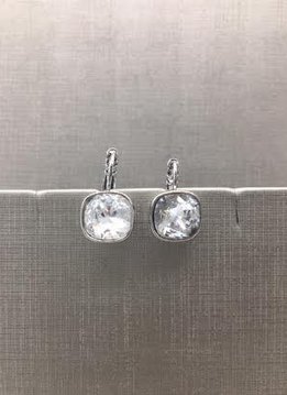 Forever Crystals Silver Cushion Cut Huggie Clear Crystal Earrings