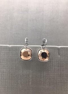 Forever Crystals Silver Cushion Cut Huggie Rose Gold Earrings