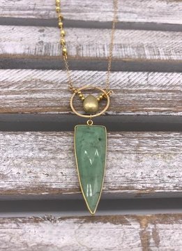 Green Chrysoprase Pendant on Gold Necklace