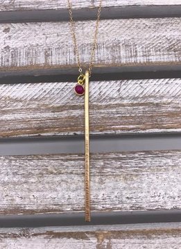Gold Filled Vertical Bar Necklace with Pink Stone
