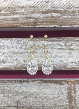 Cubic Zirconia Gold Tear Drop Dangle Earrings