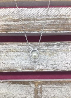Silver Necklace with Cubic Zirconia Circles and Pearl Pendant