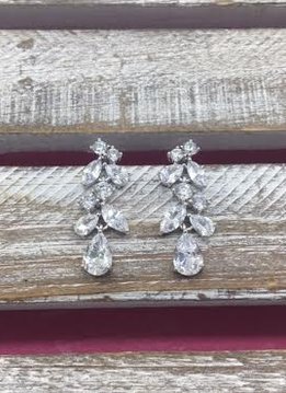 Cubic Zirconia Silver Mutli Shaped Cluster Dangle Earrings