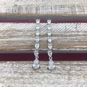 Cubic Zirconia Silver Long Dangle Earrings