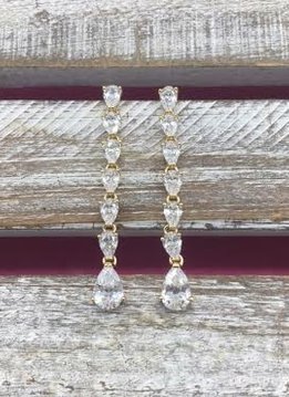 Cubic Zirconia Gold Long Dangle Earrings